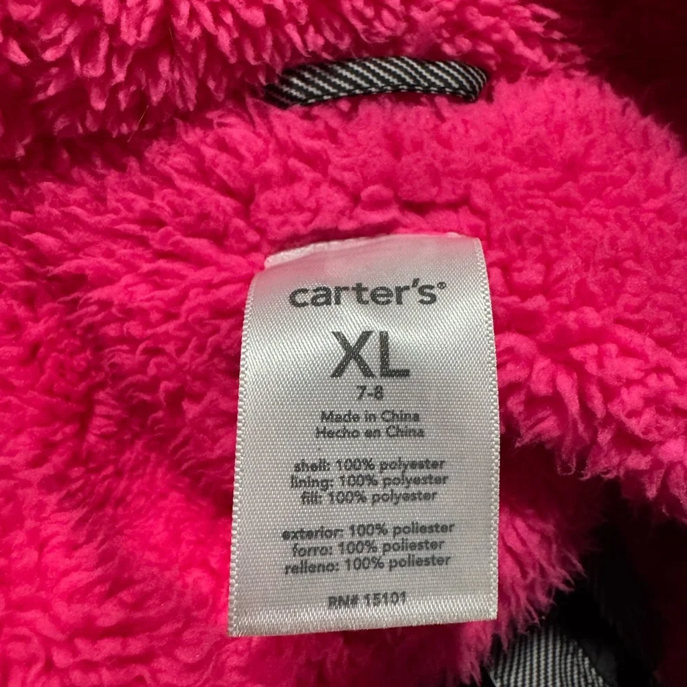 Carter's Black and White Checkered Puffer Jacket with Pink Lining